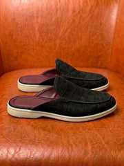 Black Nubuck Crocodile Mule