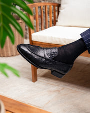 Black ostrich skin penny loafers
