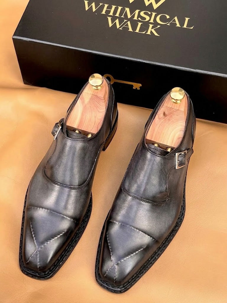 Gray patina cross stitched monkstrap