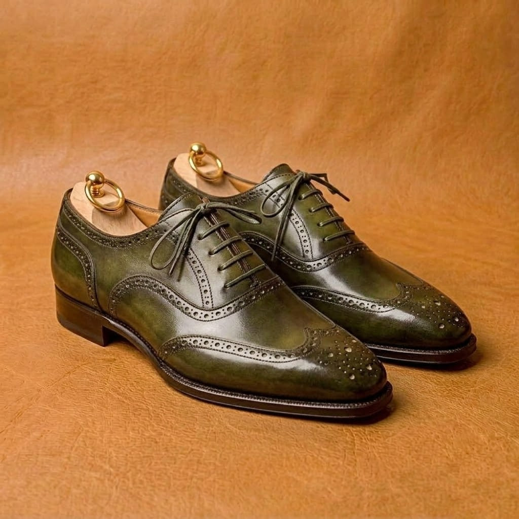Olive green wingtip oxford