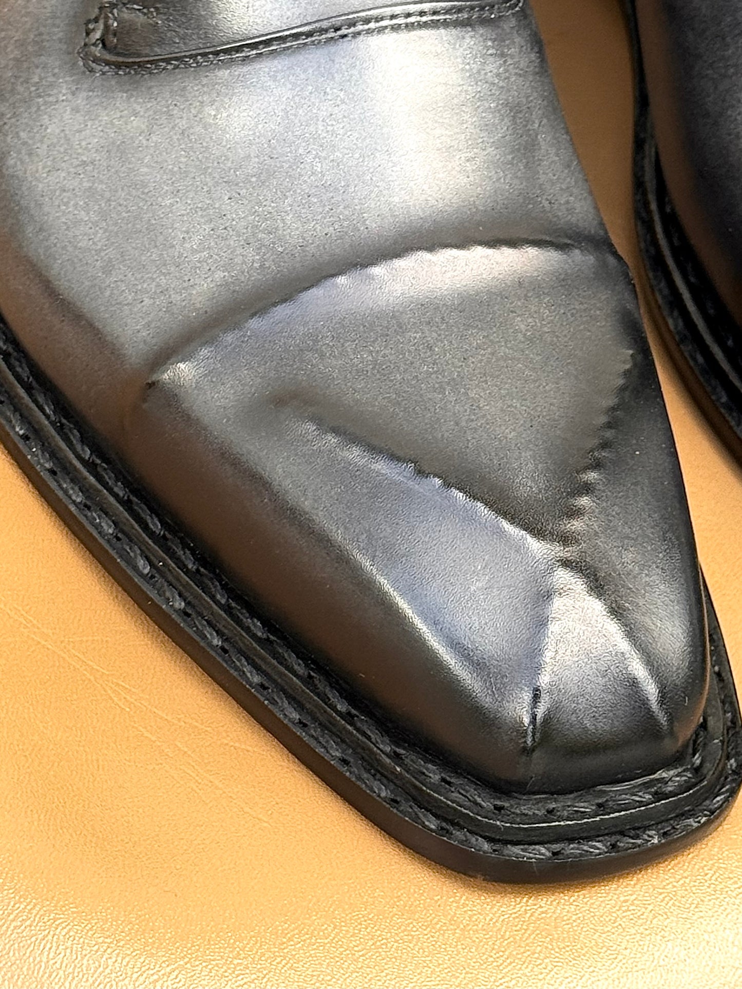 Gray patina cross stitched monkstrap