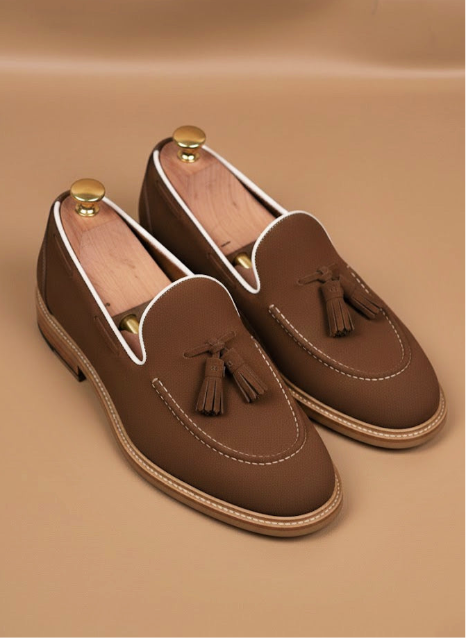 Brown crocodile penny loafers