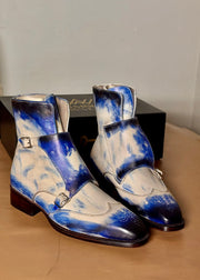 Blue Patina Monk Strap Boots for Men | Hand Welted