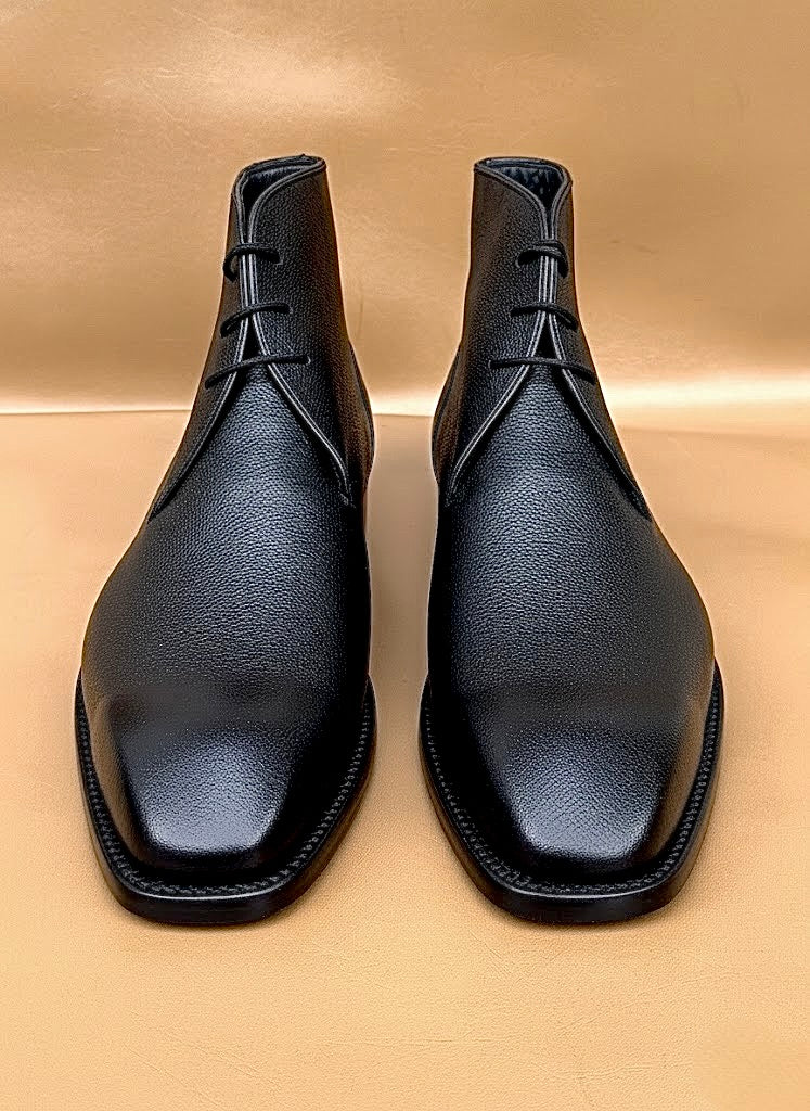 Black grain leather derby boots
