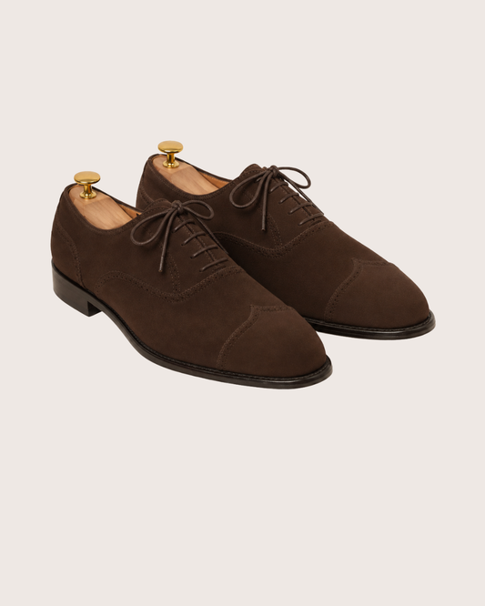 Dark brown suede wingtip oxford