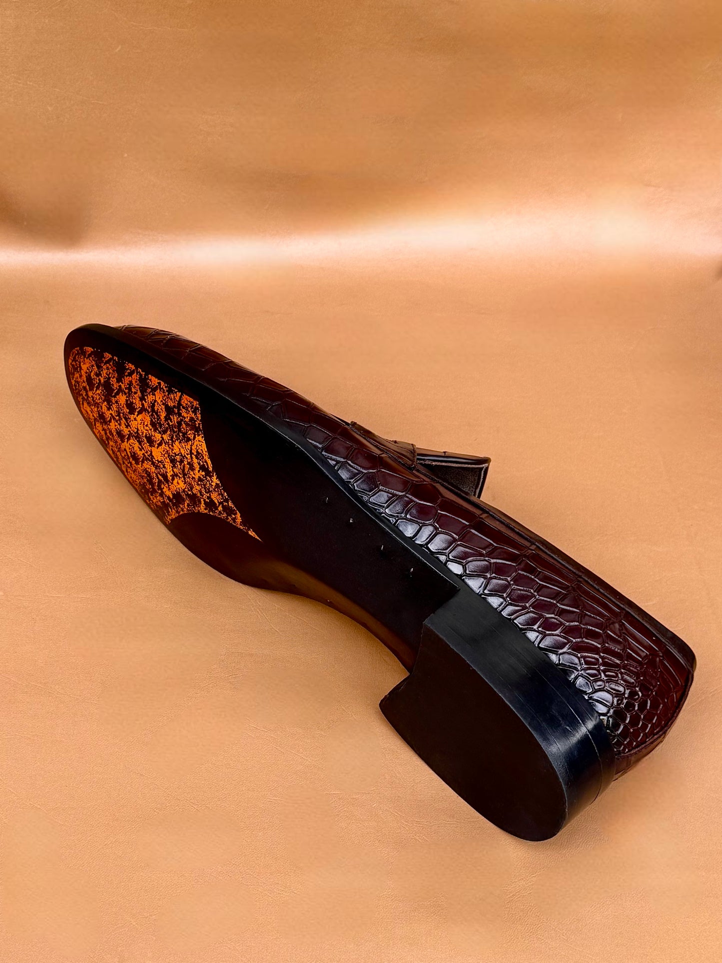 Burgundy crocodile penny loafer