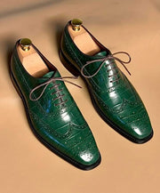 2 Green alligator skin pairs wingtip and loafers