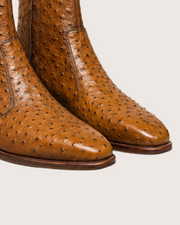 tan ostrich texture zipper boots for men, embossed calf, handmade