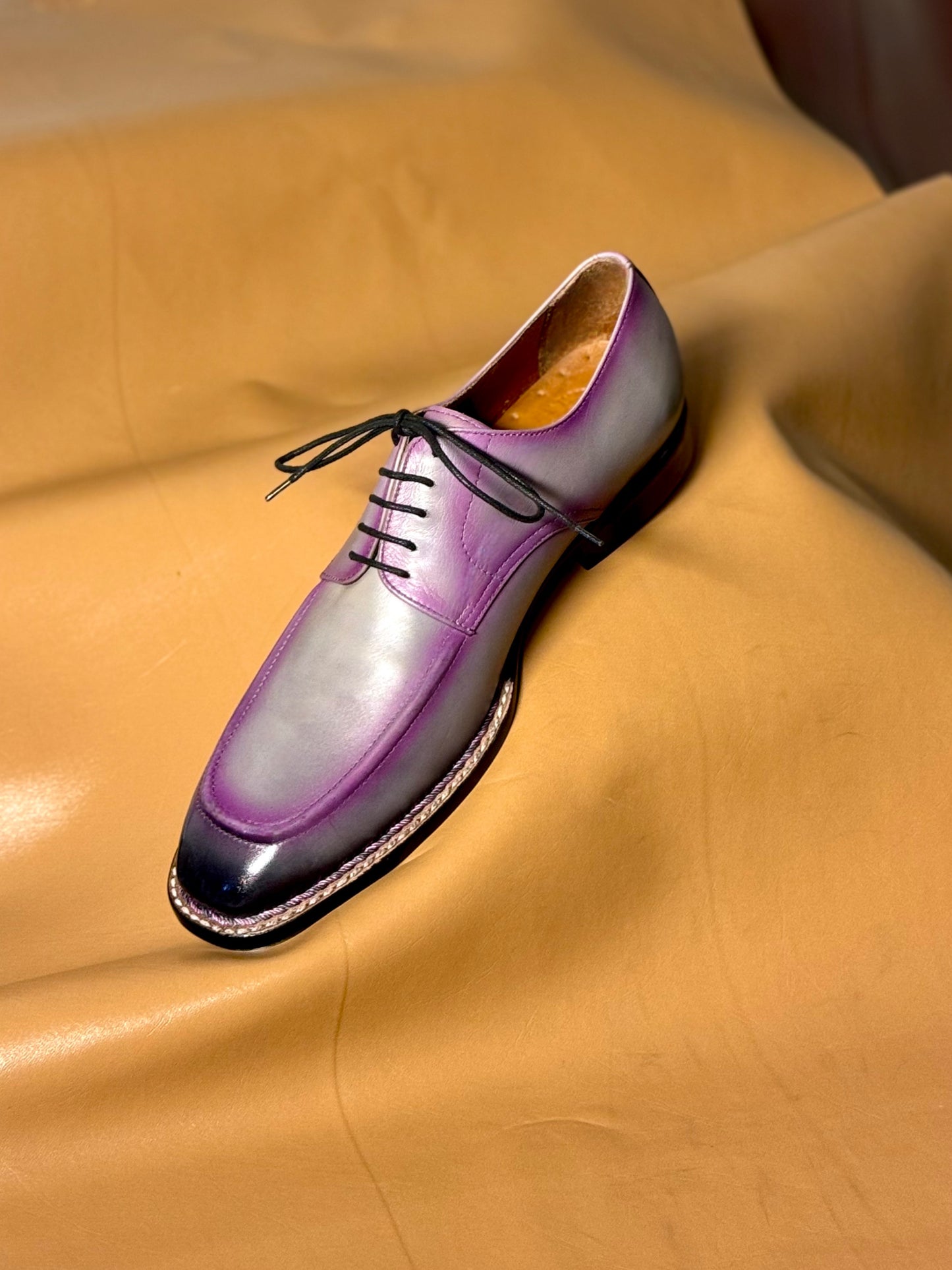 MR BRIAN Gray patina purple highlights Norwegian stitch derby