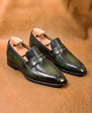 Olive Green Penny Loafers for Men