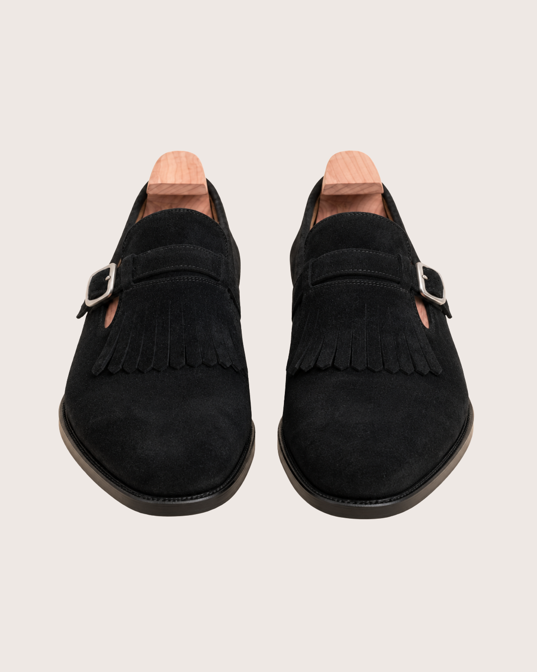 Black Suede Kiltie Monk Strap