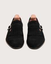 Black Suede Kiltie Monk Strap