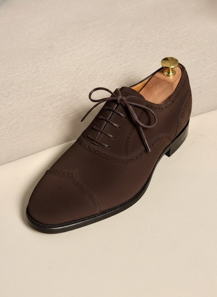 Dark brown suede wingtip oxford