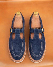 Navy blue strap loafers