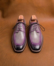 Gray Patina Purple Highlights Norwegian Stitch Derby Shoes