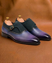 Men's Double Monk Strap Shoes in Hand Painted Patina