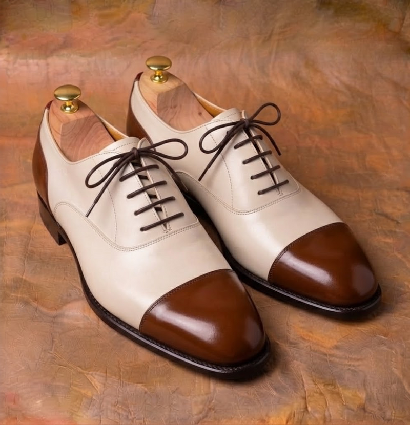 Two-tone cap-toe Oxford shoes