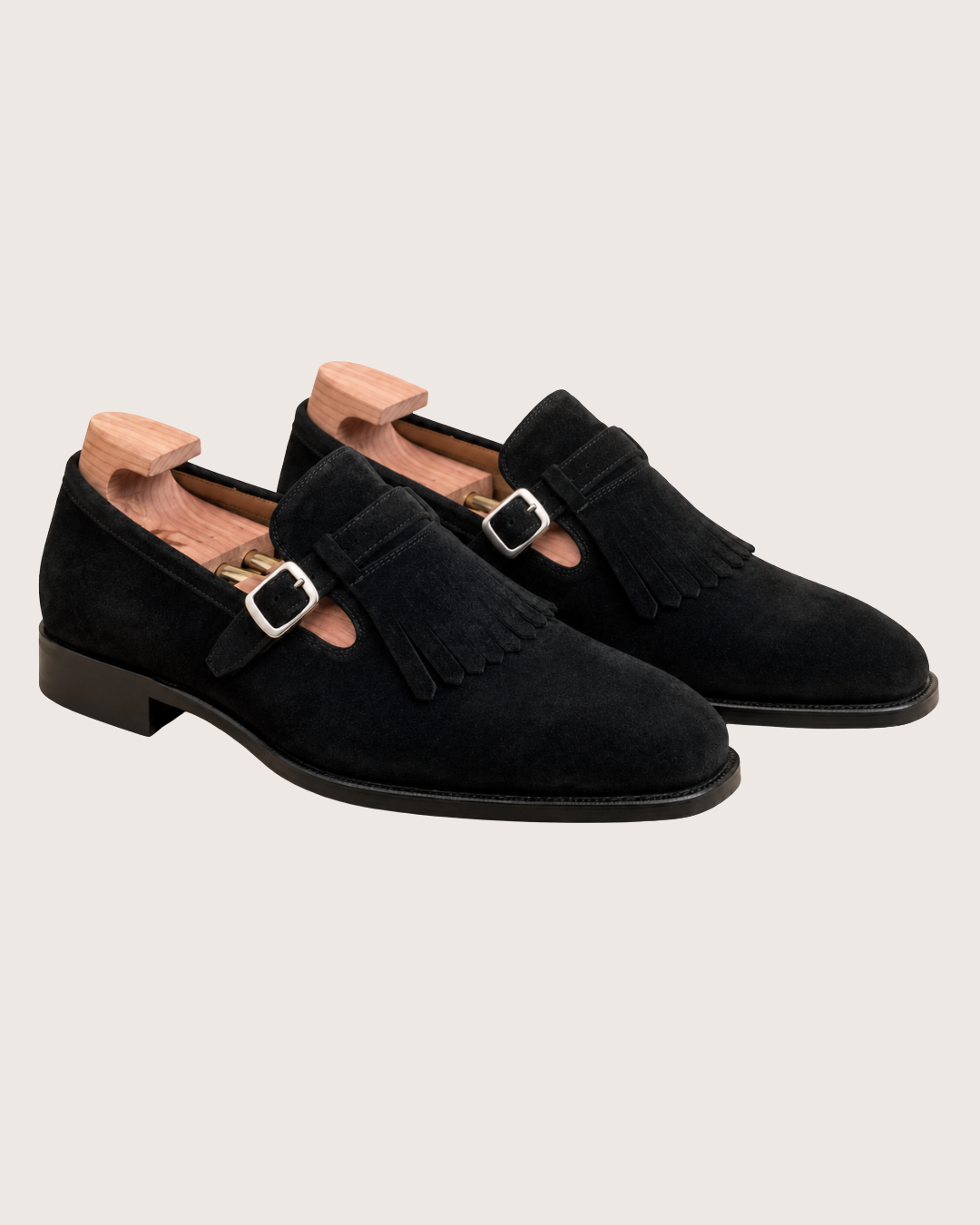 Black Suede Kiltie Monk Strap