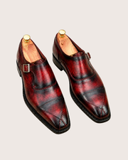 Red patina cross stitched monkstrap