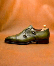 Olive green patina monkstrap