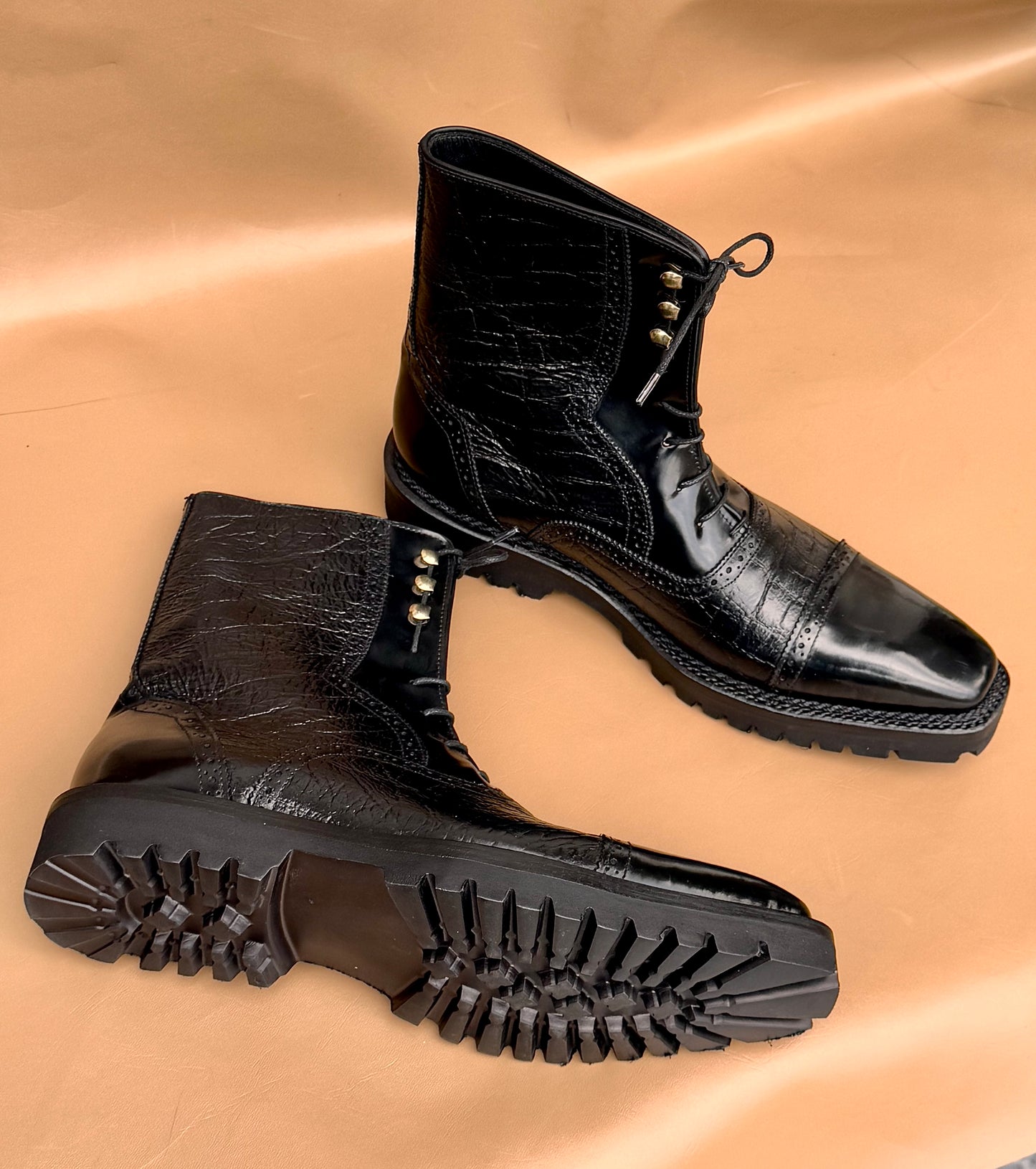 Black Norwegian Stitch Boots