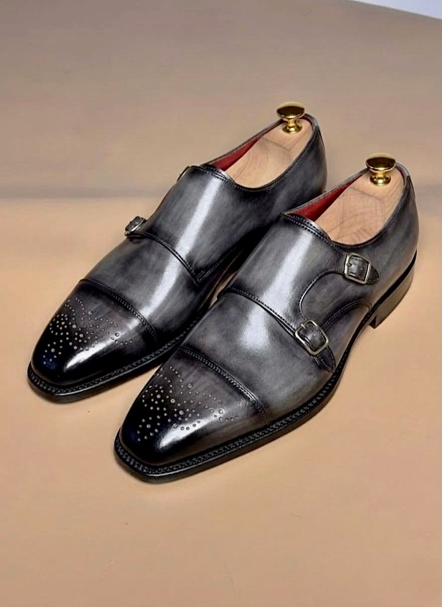 Gray patine monkstrap