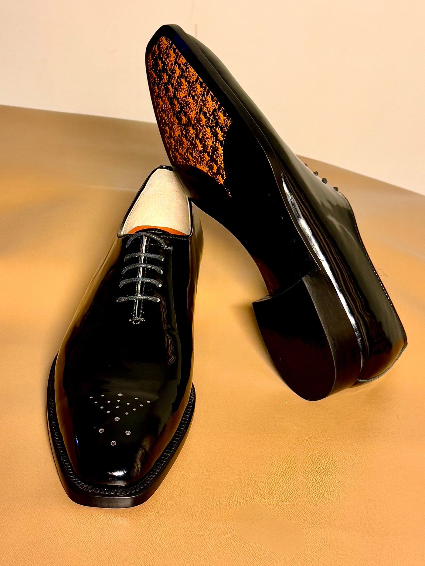 Black patent wholecut oxford