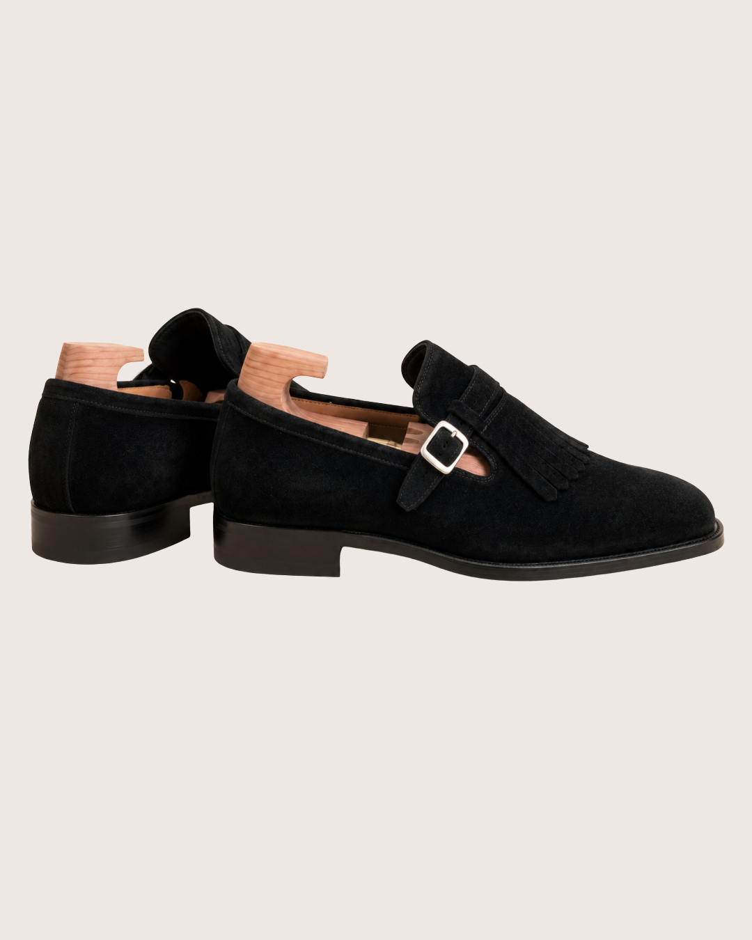 Black Suede Kiltie Monk Strap