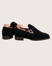 Black Suede Kiltie Monk Strap