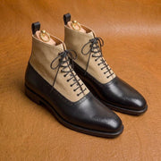 Black and beige victorian boots