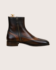 Brown patina zipper boots