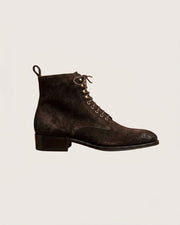 Dark brown suede derby boots