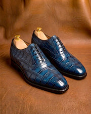 Blue crocodile wingtip oxford