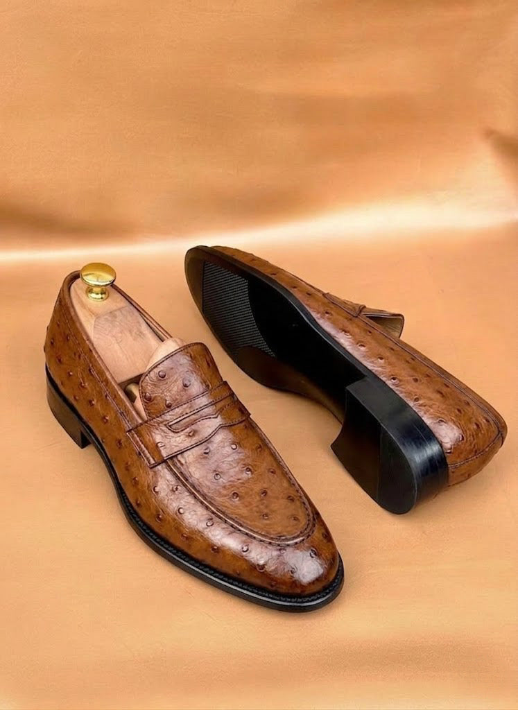Brown ostrich skin loafers