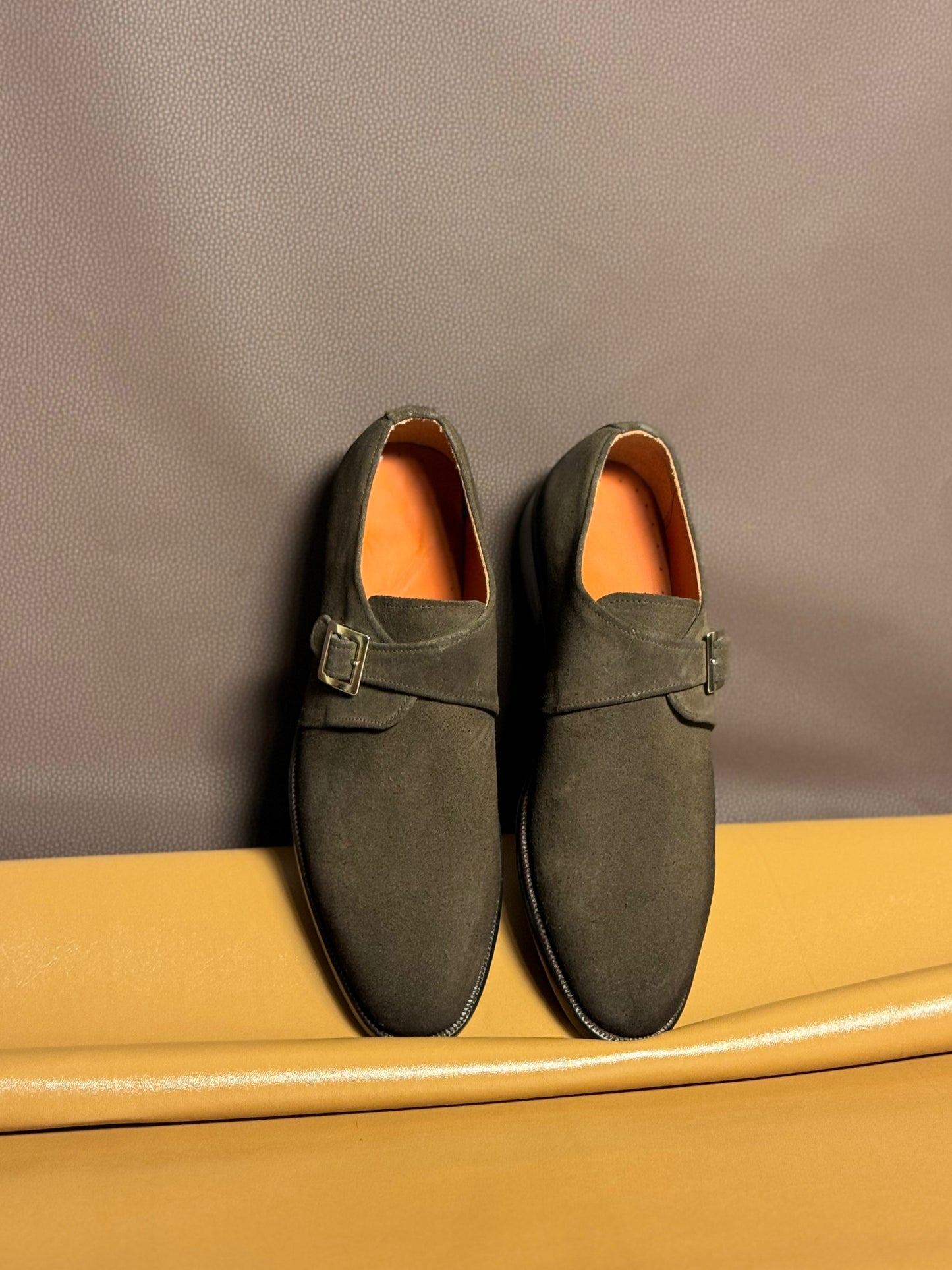 Brown suede leather monkstrap