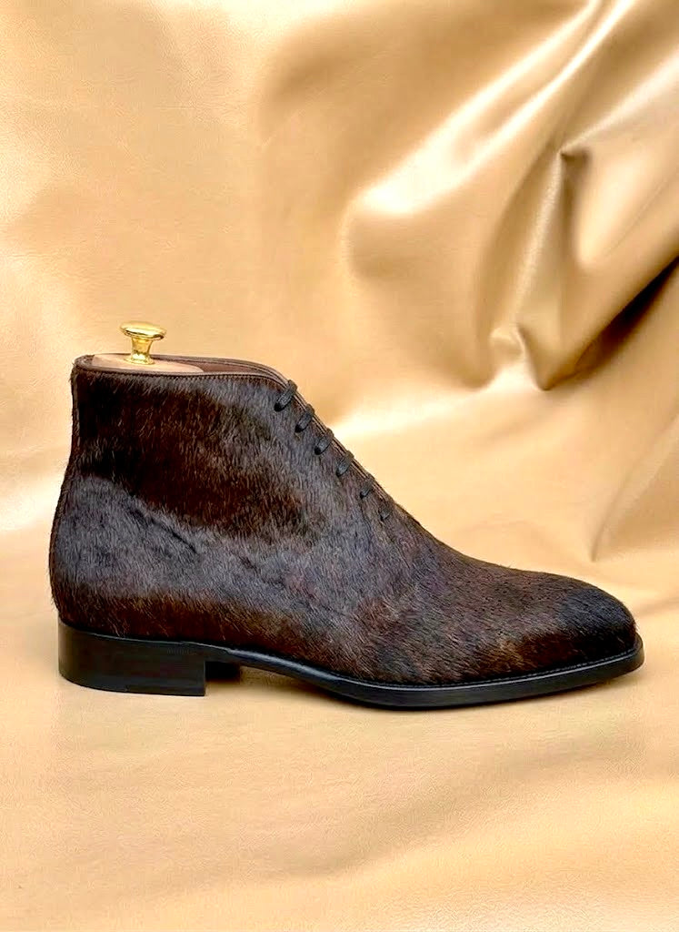 Brown horse skin chukka boots