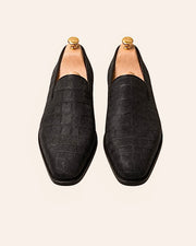 Black Crocodile Nubuck Loafers