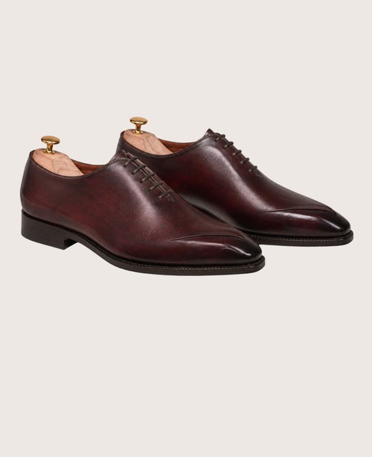 Burgundy patina sculpted toe oxford