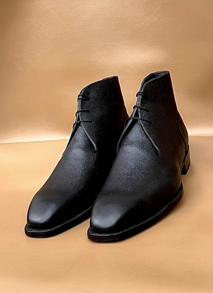 Men's Black Grain Leather Derby Boots