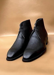 Men's Black Grain Leather Derby Boots