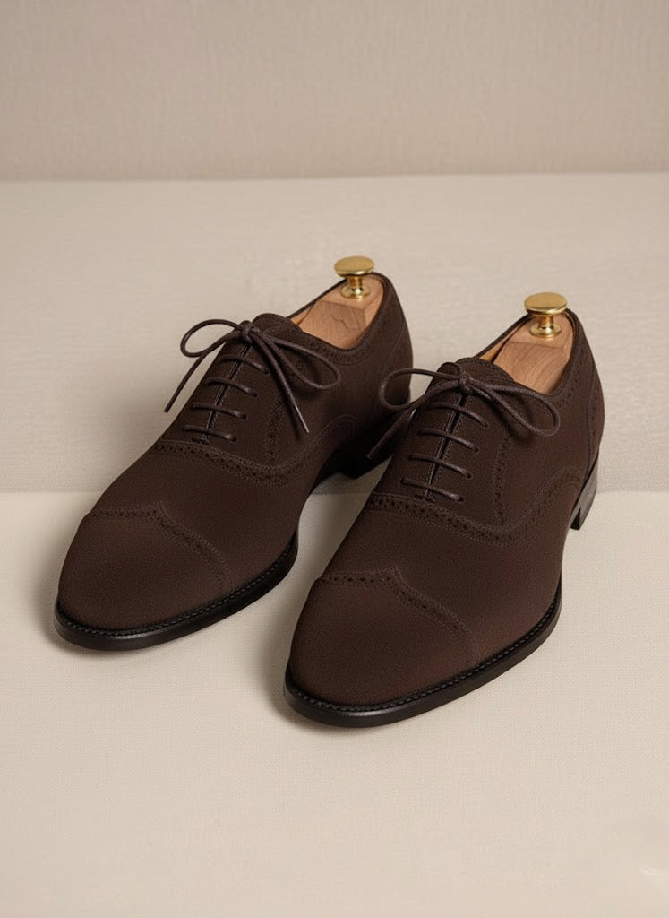 Dark brown suede wingtip oxford