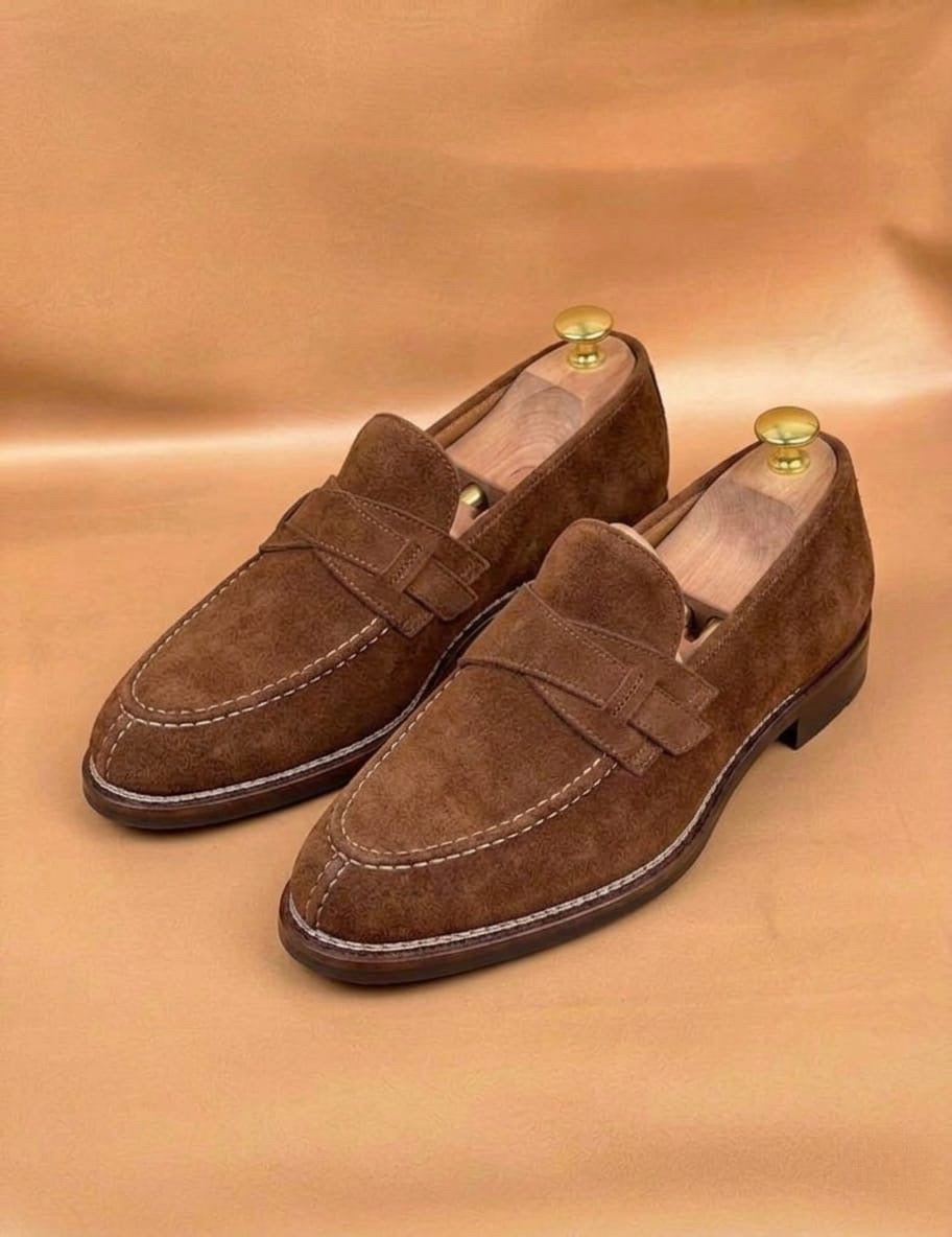 Brown suede butterfly loafers
