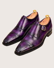 Purple patina cross stitched toe monkstrap