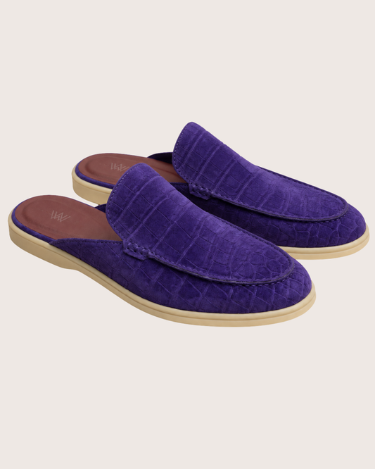 Purple nu buck crocodile mule