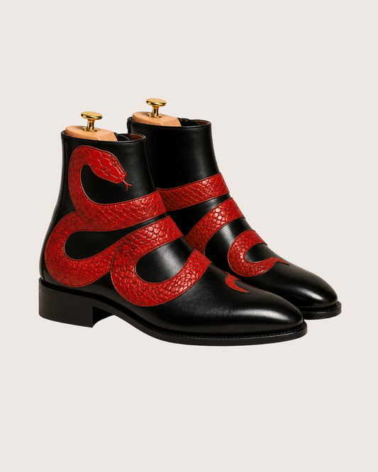 Black & red snake zipper boots