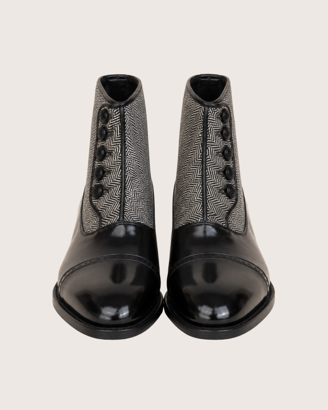 Black norwegian stitch button boots