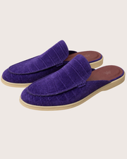 Purple nu buck crocodile mule