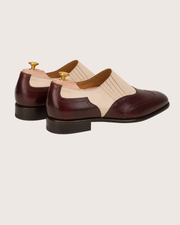 burgundy and white lazyman wingtip laceless brogue, handmade