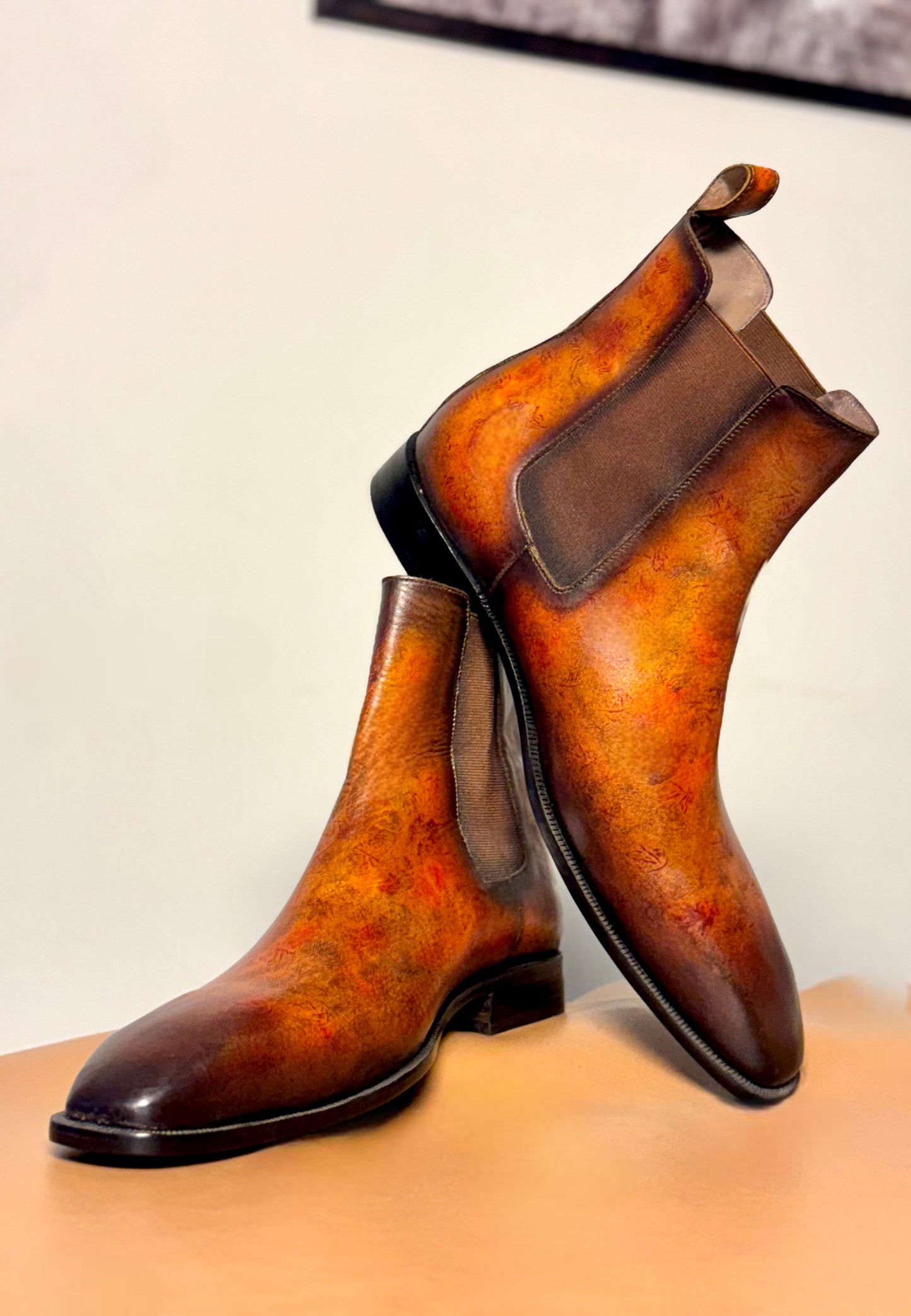 Brown patina Chelsea boots
