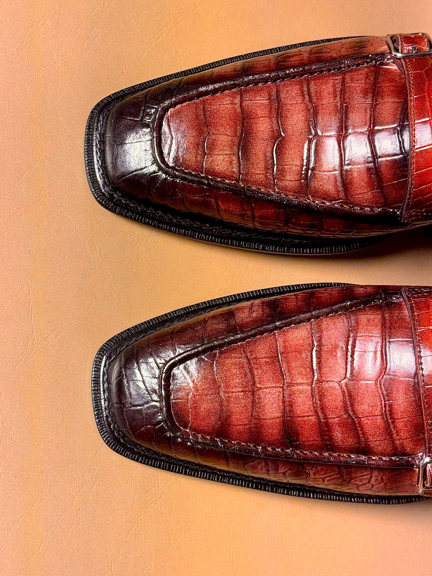 Patina crocodile double monkstrap